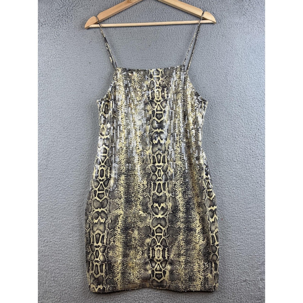 New Motel Dress Womens XL Beige Snake Print Sequin Bodycon Mini Party Club